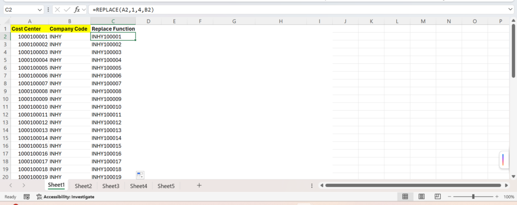 Replace Function in Excel