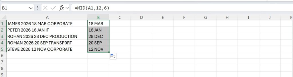 MID Function in Excel