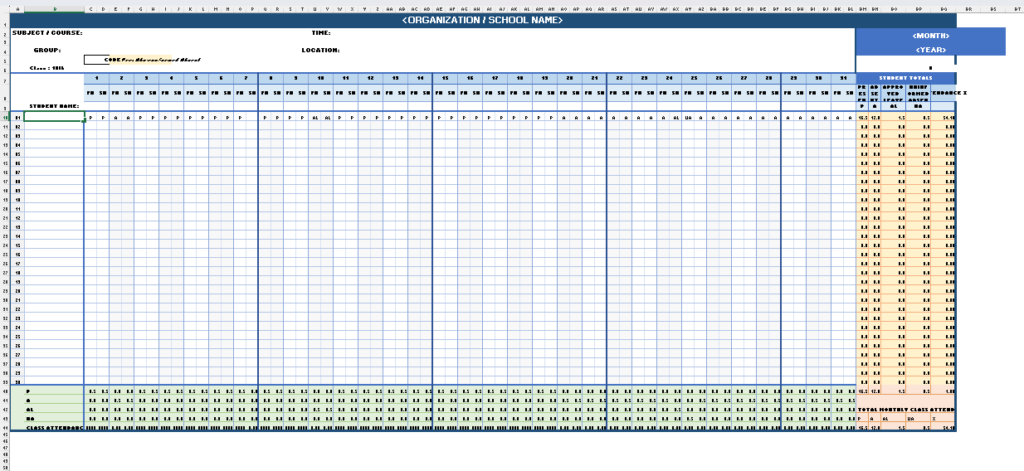 Monthly Attendance Sheet Excel Template -Free Download